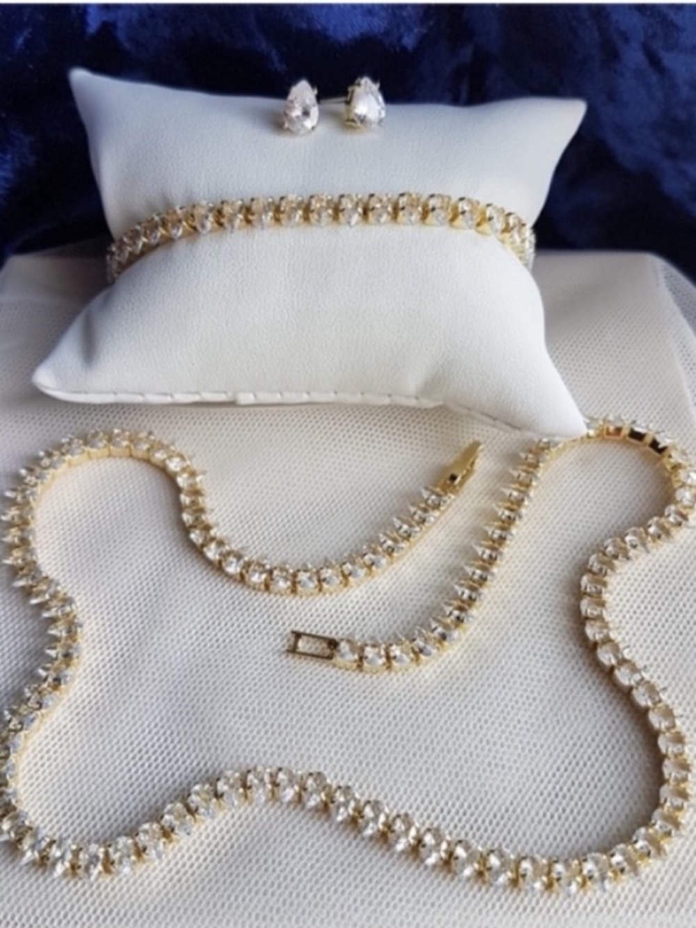 Swarovski Elements Yellow Gold Plated Teardrop Tennis Necklace NEW - Picture 6 of 16